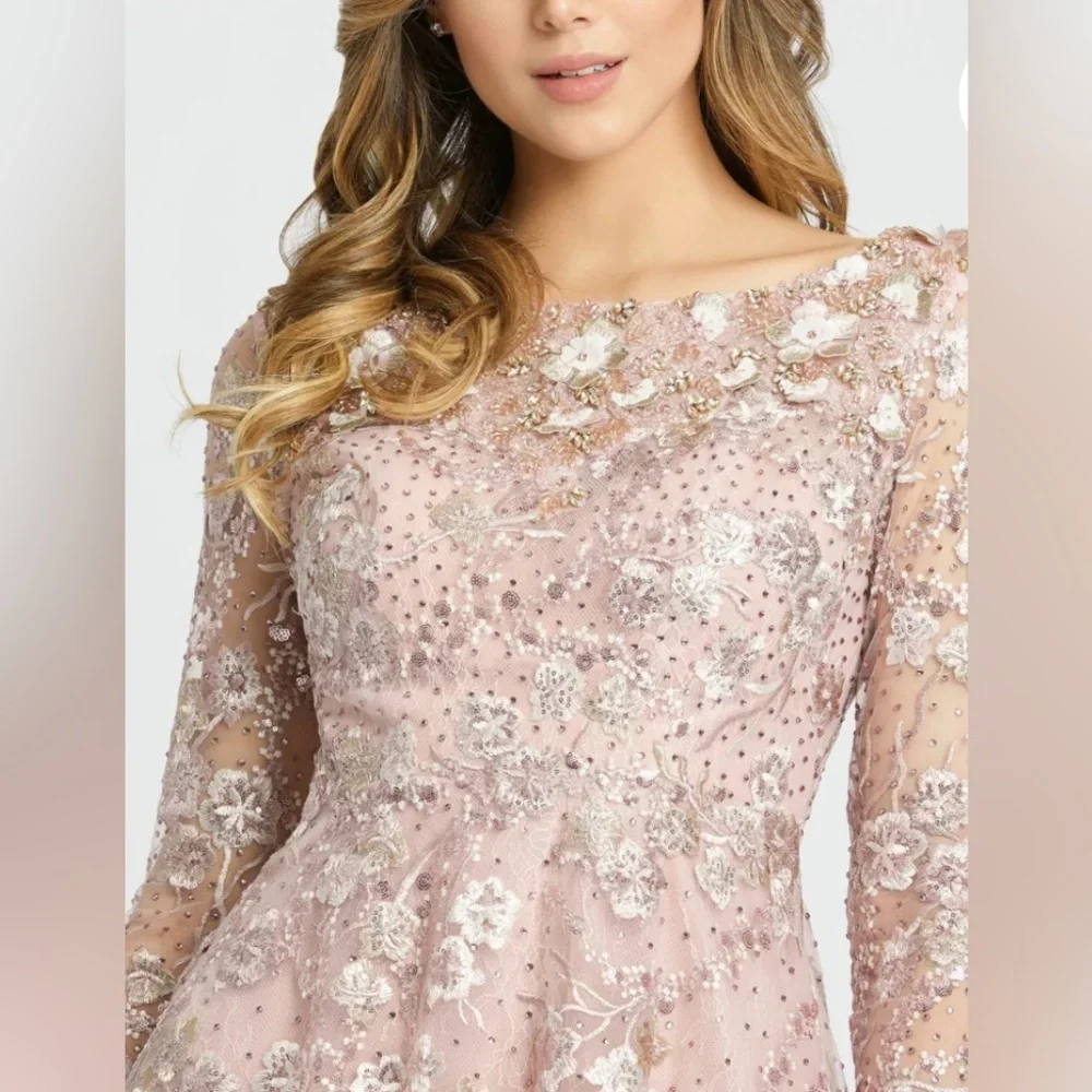 Mac Duggal NWT Rose LS Beaded Floral Dress size 4 #67501 - Picture 4 of 12